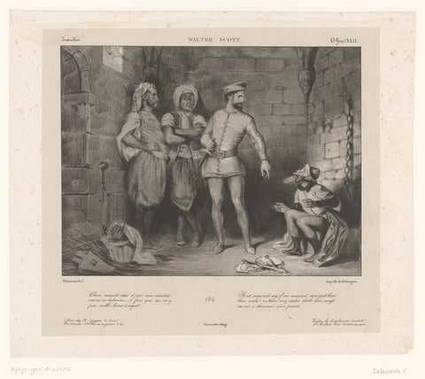 Reginald Front-de-Boeuf threatens the Jew Isaac in a dungeon, Eugène Delacroix, 1829 Canvas Print