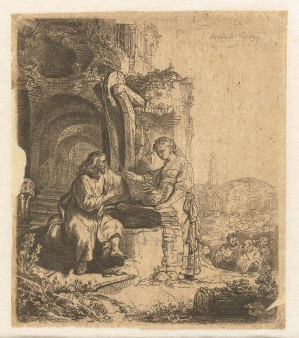 Christ and the woman of Samaria among ruins, James Bretherton, 1760 - 1781 Canvas Print