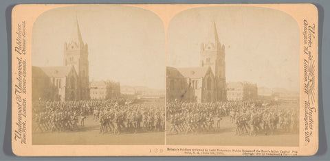 View of the United Church in Pretoria with in the foreground soldiers inspected by Lord Roberts (Frederick Sleigh Roberts), June 5, 1900, anonymous, 1900 Canvas Print