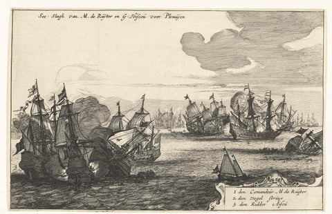 Battle of Plymouth between the State fleet under De Ruyter and the English fleet under Ayscue, 1652, Cornelis Bol, 1652 - 1653 Canvas Print