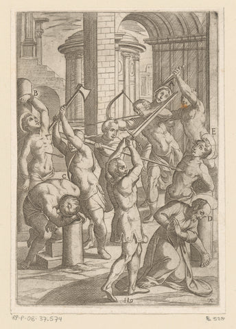 Torture with sword, spear and bow and arrow, Antonio Tempesta, 1565 - 1630 Canvas Print