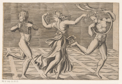 Dansende maenade en saters, anonymous, in or after 1516 Canvas Print