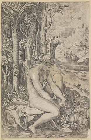 Venus en de roos, Marco Dente, 1517 - 1562 Canvas Print