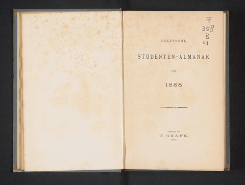 Delft student almanac before 1888, Frederik Christiaan Filip Gräfe, 1888 Canvas Print