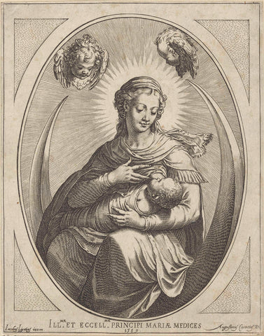 Mary with Child on Crescent Moon, Agostino Carracci, 1589 Canvas Print