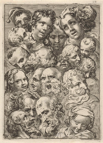 Study sheet with nineteen heads, Pieter Feddes van Harlingen, 1615 Canvas Print