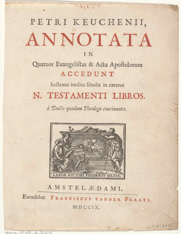 Title vignette for: Petrus Keuchenius, Annotata in quatuor euangelistas & acta apostolorum, 1709, Adriaan Le Duc, 1709 Canvas Print