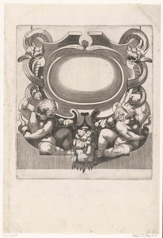 Cartouche with two dragons and two children, H. Picart, c. 1628 Canvas Print