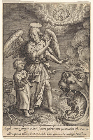 Child with guardian angel, Hieronymus Wierix, 1563 - before 1619 Canvas Print