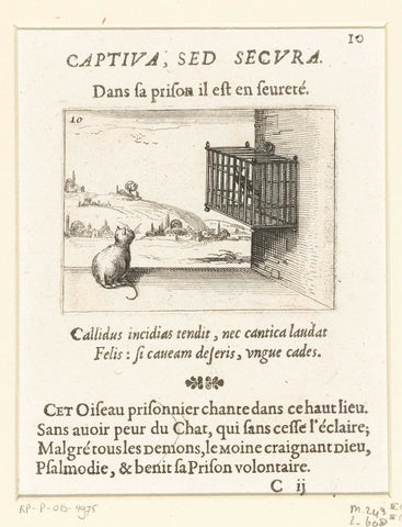 Cat and caged bird, Jacques Callot, 1646 Canvas Print