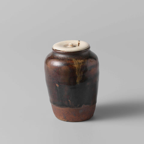 Tea caddy with a gray brown glaze, anonymous, anonymous, c. 1600 - c. 1800 Canvas Print