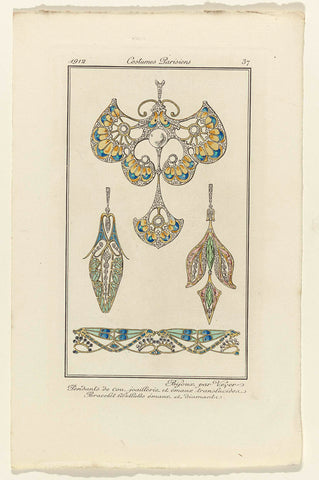 Journal des Dames et des Modes, 1912, Costumes Parisiens, no. 37: Bijoux par Vever (...), anonymous, 1912 Canvas Print