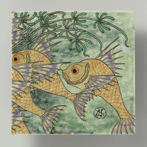 Tile, belonging to tile tableau painted with fish in seaweed, Bert Nienhuis (I), c. 1896 - c. 1901 Canvas Print