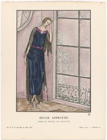 Gazette du Bon Ton, 1921 - No. 8 : Hiver approche / Robe de diners, de Doeuillet, Paul Zenker, 1921 Canvas Print