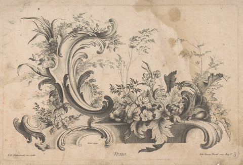 Rocaille ornament met bloemen, Emanuel Eichel, 1731 - 1775 Canvas Print