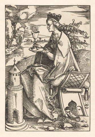 Saint Barbara with quirky and tower, Hans Baldung Grien, 1505 - 1507 Canvas Print