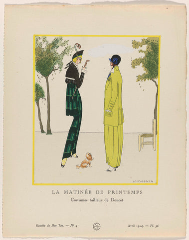 Gazette du Bon Ton, 1914 - No. 4, Pl. 36: La Matinée de printemps / Costumes tailleur de Doucet, J. Magnin, 1914 Canvas Print