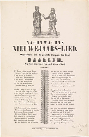 New Year's wish of the night watch of Haarlem for the year 1849, anonymous, 1848 - 1849 Canvas Print