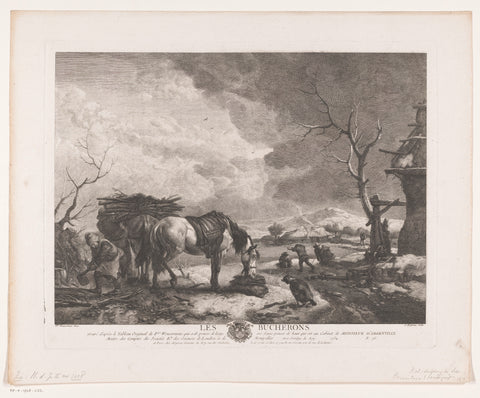 Loggers in a winter landscape, Jean Moyreau, 1754 Canvas Print