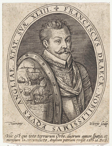 Portret van Francis Drake, op 43-jarige leeftijd, Hieronymus Wierix, 1600 - 1604 Canvas Print