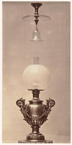 Oil lamp with a glass ball above which hangs a smoke glass, Louis-Emile Durandelle, c. 1878 - c. 1881 Canvas Print