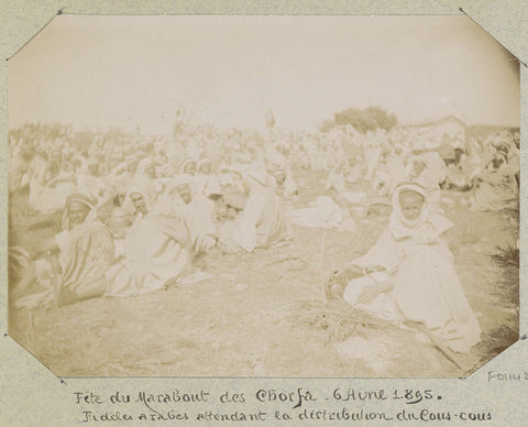 Men sitting in a field during the 'Fête du Marabout' near Chorfa (Algeria), Marotte (photographer), 1895 Canvas Print