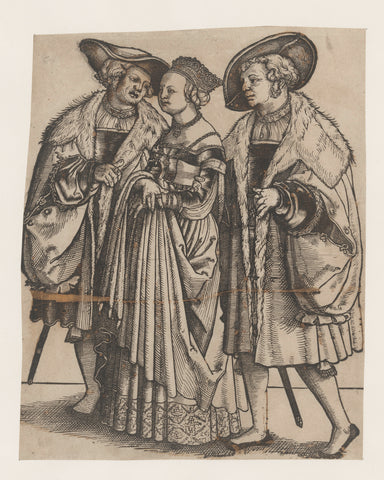 Bride between two groomsmen, anonymous, Hans Sebald Beham, 1510 - 1550 Canvas Print