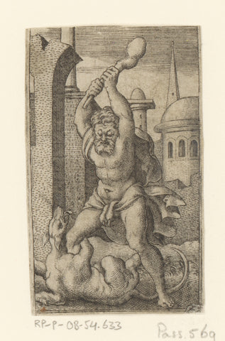 Hercules in battle with the hydra of Lerna, Virgil Solis, 1524 - 1562 Canvas Print