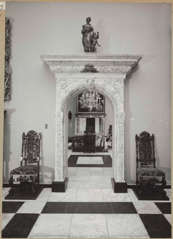 Porch with chairs on both sides, the passage between two rooms with marble tiled floors, 1957 Canvas Print