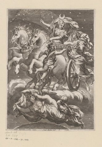 Personification of the Moon on her chariot, Claude Mellan, 1633 Canvas Print