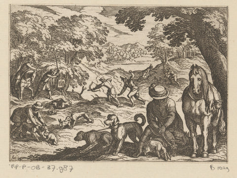 Hunters on rabbit hunt, Antonio Tempesta, 1598 Canvas Print