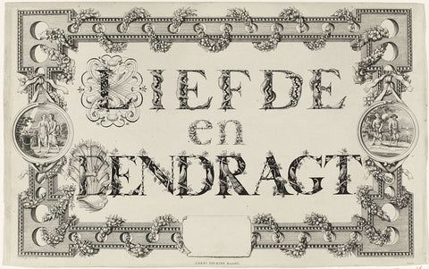 Kalligrafie op de liefde en eendracht, 1787-1788, Barent de Bakker, 1788 Canvas Print