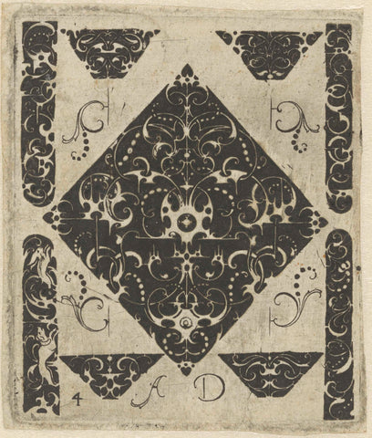 Vertical design for goldsmithing with abstract patterns, Monogrammist AD (inventor), c. 1608 Canvas Print