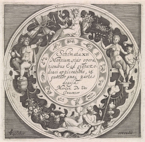 Medallion with the twelve signs of the zodiac, anonymous, 1574 - 1687 Canvas Print