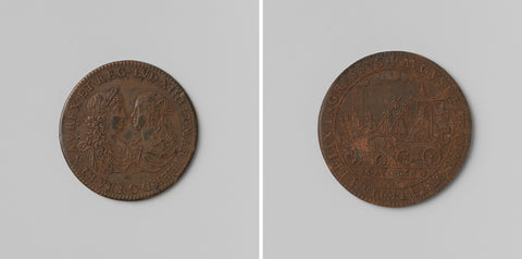 Arrival of Maria Theresa in Paris, arithmetic medal struck in honor of Louis XIV and Maria Theresa, king and queen of France, anonymous, 1660 Canvas Print