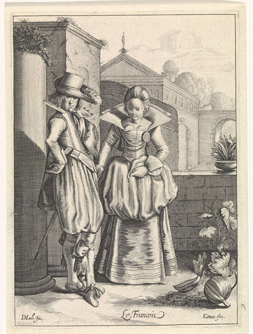 Elegant couple in French clothing, Cornelis van Kittensteyn, 1610 - 1638 Canvas Print