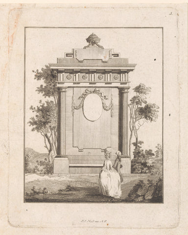 Tomb monument with oval medallion, Johann Thomas Hauer, 1785 - 1786 Canvas Print