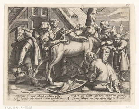 Washing the Donkey, Gillis van Breen, 1595 - 1605 Canvas Print