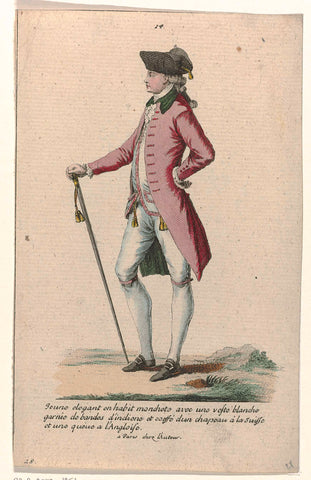 Gallerie des Modes et Costumes Français, 1785, nr. 14, nr. 28, Kopie naar J 52 : Jeune élégant en habit monchet (...), Pierre Gleich (possibly), c. 1785 Canvas Print