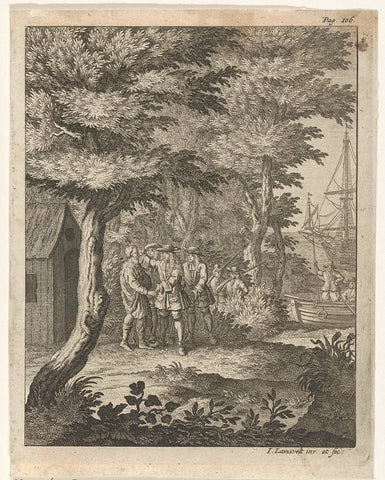 Meeting in a forest, Jan Lamsvelt, 1684 - 1743 Canvas Print