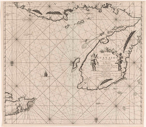 Pass map of Yucatan Strait and Cuba, Jan Luyken, 1684 - 1799 Canvas Print