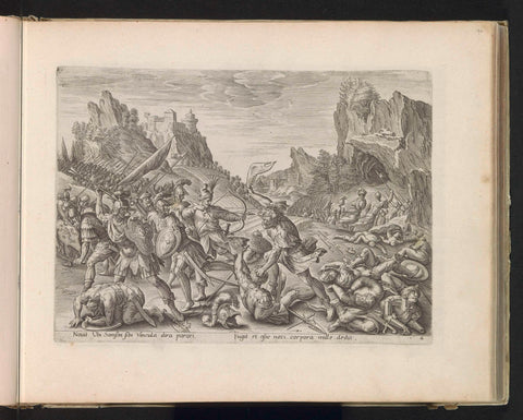 Simson defeats the Philistines with a donkey jaw, Antonie Wierix (II), 1585 Canvas Print