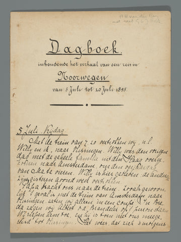 Diary containing the story of a journey in Norway from 5 July to 20 July 1895, Hendrik Herman van den Berg, 1895 Canvas Print