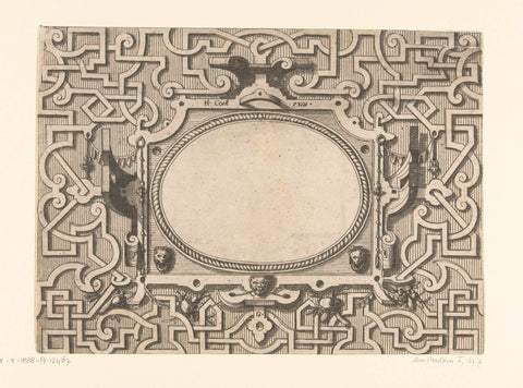 Oval cartouche with a cord edge, surrounded by moresken, Johannes or Lucas van Doetechum, c. 1555 - c. 1560 Canvas Print