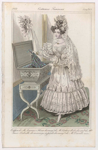 Journal des Dames et des Modes, Costumes Parisiens, 25 November 1831, (2938): Coiffure de M. Jouenn (...), August Delvaux, 1831 Canvas Print