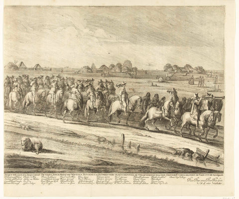 Procession of the shooters along the Haarlemmertrekvaart at the entrance of Queen Henrietta Maria in Amsterdam, 1642 (right sheet), Pieter Nolpe, 1642 Canvas Print