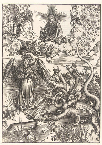 The apocalyptic woman and the seven-headed dragon, Albrecht Dürer, 1511 Canvas Print