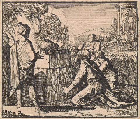 Sacrifice of Elijah digested by fire, Caspar Luyken, 1698 Canvas Print