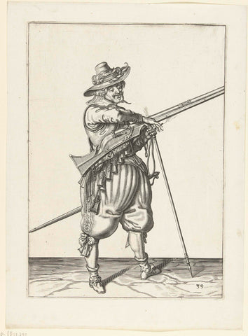 Soldier on guard with a musket that takes his fuse, Jacob de Gheyn (II) (workshop or), 1597 - 1607 Canvas Print