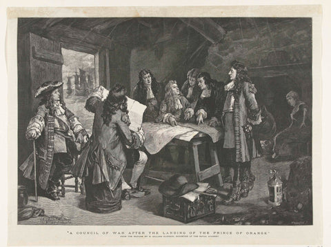 William III holds court martial in a fisherman's hut, 1688, Williamson, 1888 Canvas Print